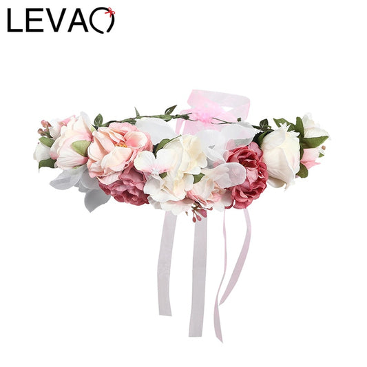 LEVAO Flower Headband Hairwear Bridal Hair Ornament Fabric Flower Crown Wedding Hair Accessories Headbands Floral Head Wreath