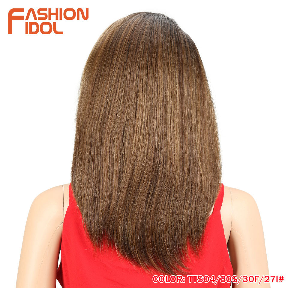 FASHION IDOL Wigs For black Women 18 inch Short Bob Hair Straight Synthetic Side Part Lace Wig Ombre Heat Resistant Cosplay Wig