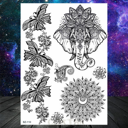 Black Dreamcatcher Temporary Tattoos Sticker For Women Fashion Body Art Back Tatoos Fake Jewelry Mandala Flower Tattoo For Party