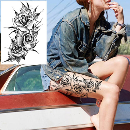 YURAN Black Tulip Totem Tattoos Stickers Women Body Waist Arm Art Bracelet Tattoos Temporary Girls Butterfly Tatoos Rose Chains