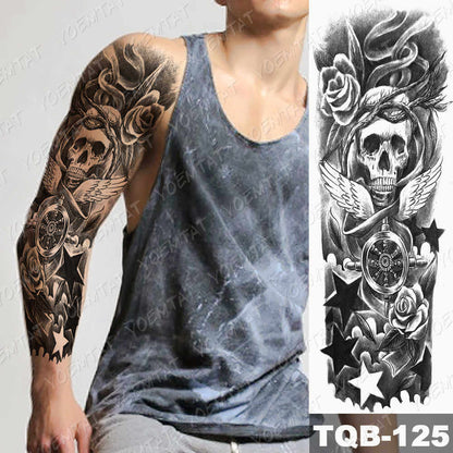 Large Size Waterproof Temporary Tattoo Stickers Prajna Demon Koi Dragon Flash Tatoo Man Body Art Transferable Fake Sleeve Tatto