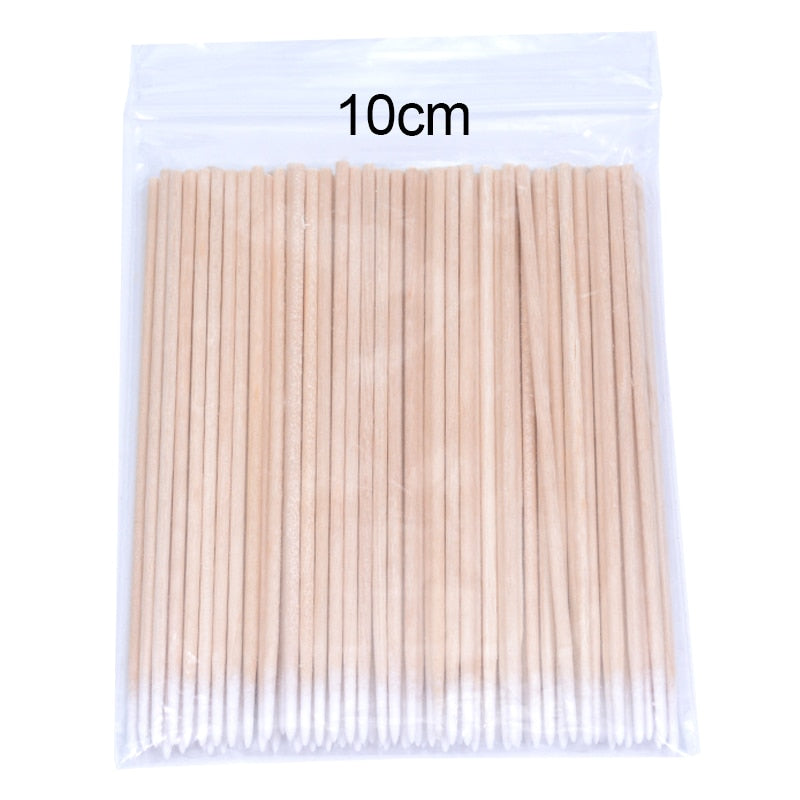 500/300/100pcs Wooden Disposable Micro Buds Cotton Swabs Cosmetics  Makeup Cleaning Stickers for Eyelash Grafting Extension