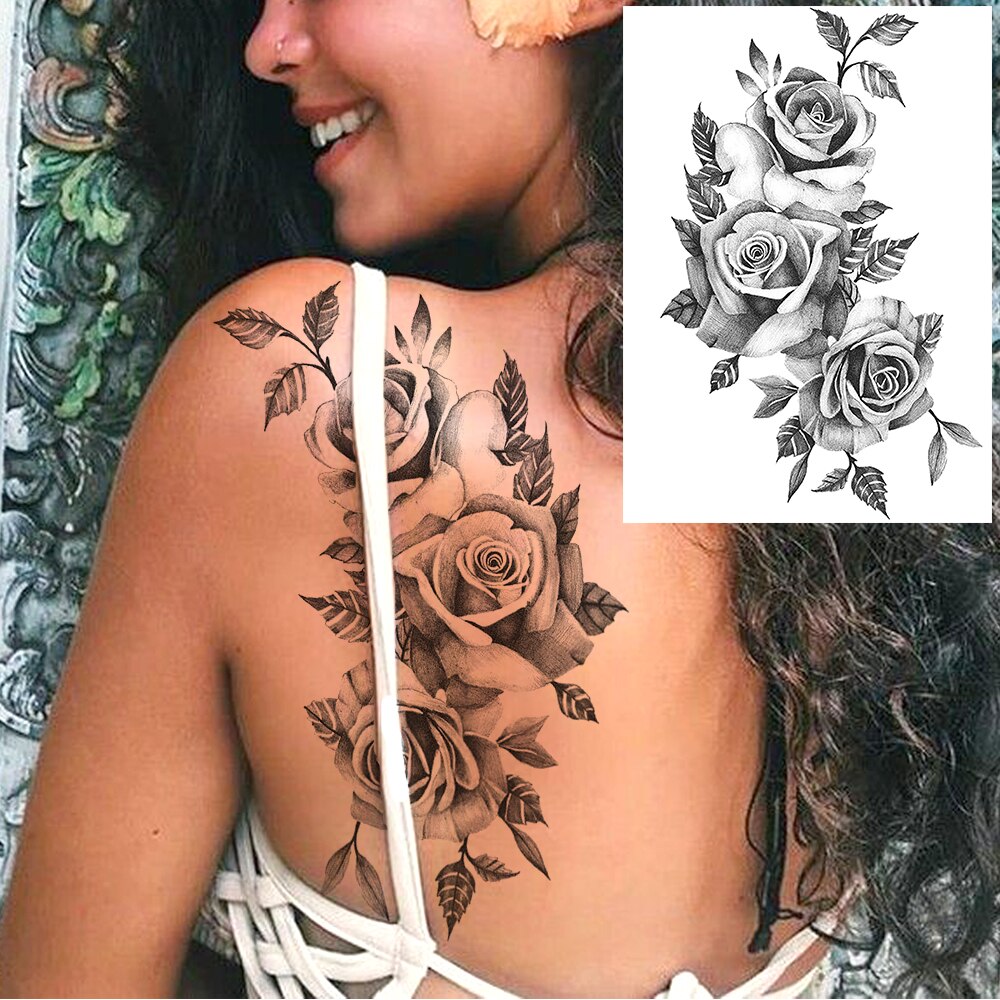 YURAN Black Tulip Totem Tattoos Stickers Women Body Waist Arm Art Bracelet Tattoos Temporary Girls Butterfly Tatoos Rose Chains