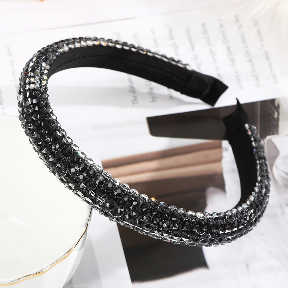 Haimeikang Retro Beaded Hairband Shiny Women Headband Hair Accessories Wide Simple Crystal Hair Hoop Head Band Girls Hairbands