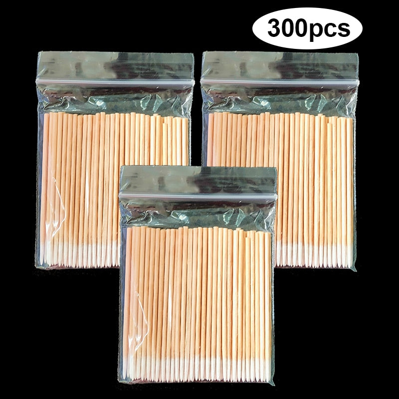 500/300/100pcs Wooden Disposable Micro Buds Cotton Swabs Cosmetics  Makeup Cleaning Stickers for Eyelash Grafting Extension
