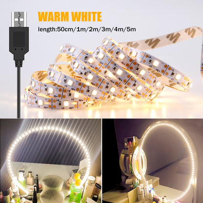 5M Tocador con espejo Makeup Mirror Light String USB 5V Dressing Table Bathroom Lamp Tape Led Vanity Mirror Make Up Light Strip