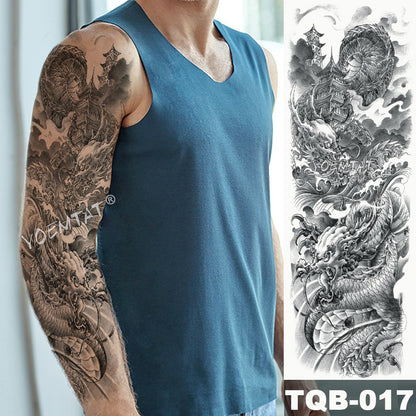 Large Arm Sleeve Tattoo Japanese Wave Waterproof Temporary Tattoo Sticker Lily Peacock Men Full Tiger Fox Tatoo Body Art Women