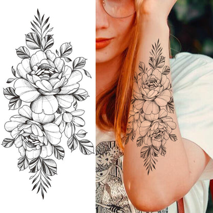 Large Realistic Flower Fake Tattoo Stickers For Woman Female Azalea Snake Flower Temporary Tattoos Body Art Water Transfer Tatoo