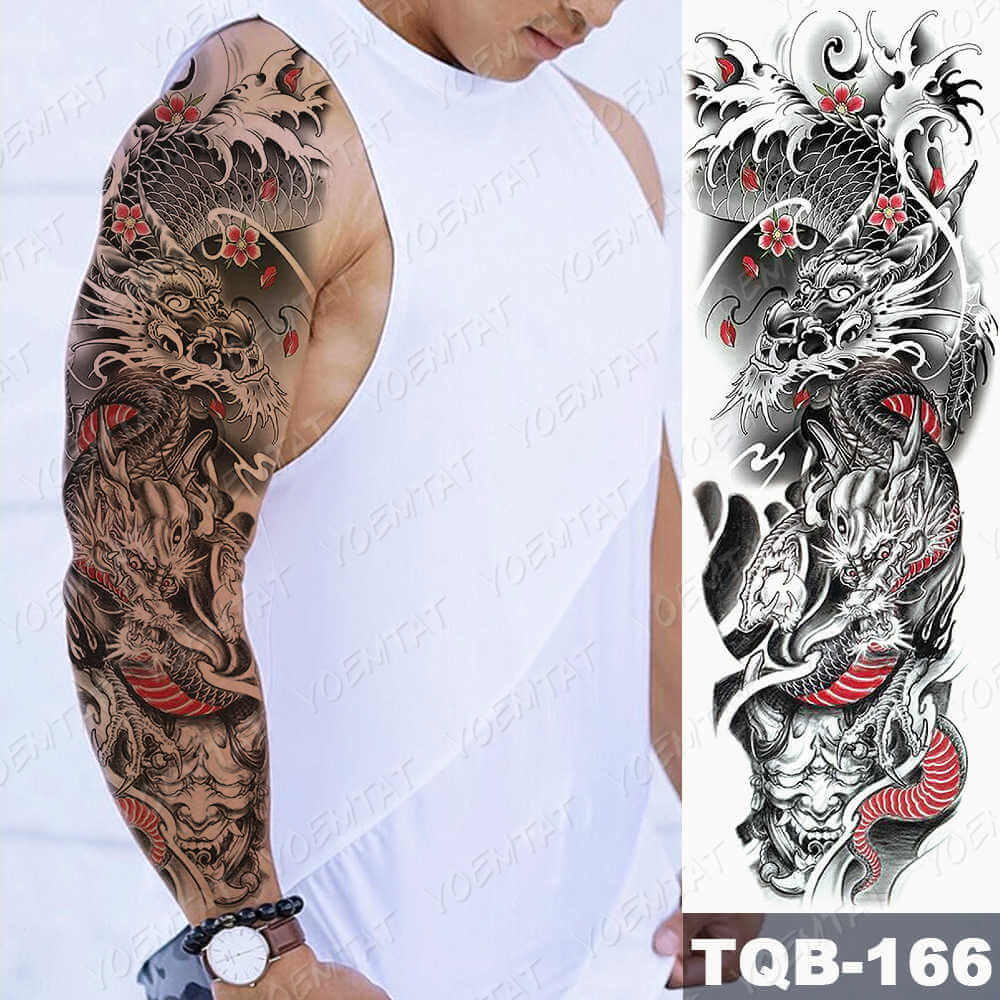 Large Size Waterproof Temporary Tattoo Stickers Prajna Demon Koi Dragon Flash Tatoo Man Body Art Transferable Fake Sleeve Tatto