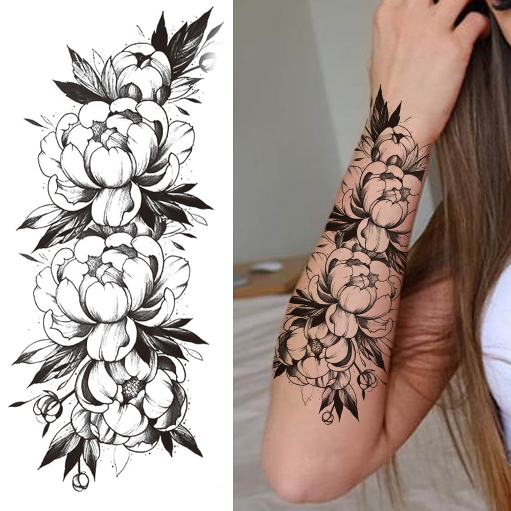 Large Realistic Flower Fake Tattoo Stickers For Woman Female Azalea Snake Flower Temporary Tattoos Body Art Water Transfer Tatoo