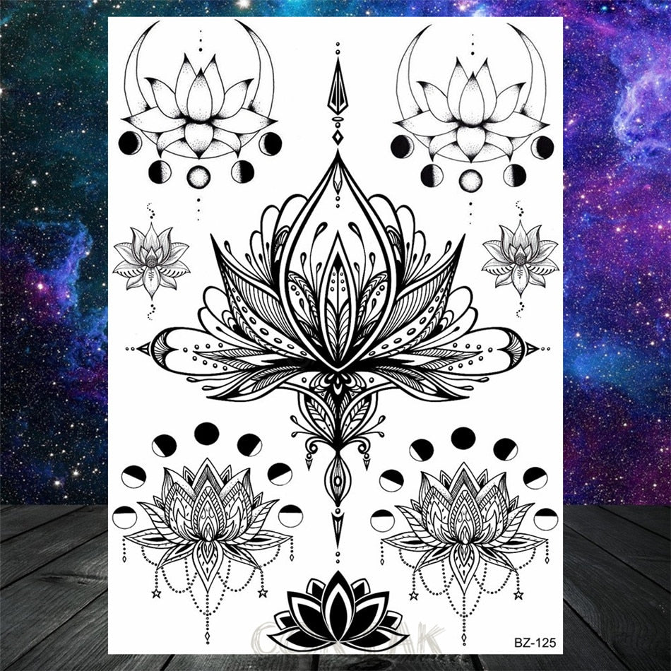 Black Dreamcatcher Temporary Tattoos Sticker For Women Fashion Body Art Back Tatoos Fake Jewelry Mandala Flower Tattoo For Party