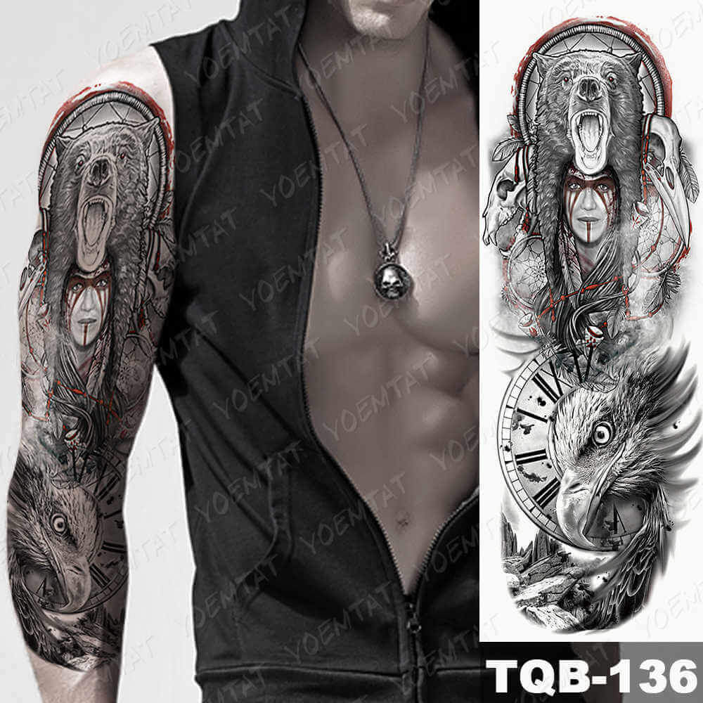 Large Size Waterproof Temporary Tattoo Stickers Prajna Demon Koi Dragon Flash Tatoo Man Body Art Transferable Fake Sleeve Tatto