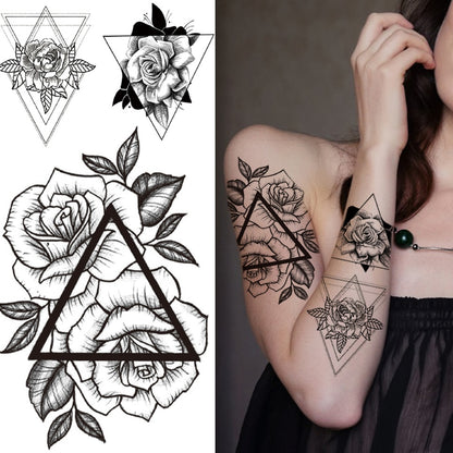 Large Realistic Flower Fake Tattoo Stickers For Woman Female Azalea Snake Flower Temporary Tattoos Body Art Water Transfer Tatoo