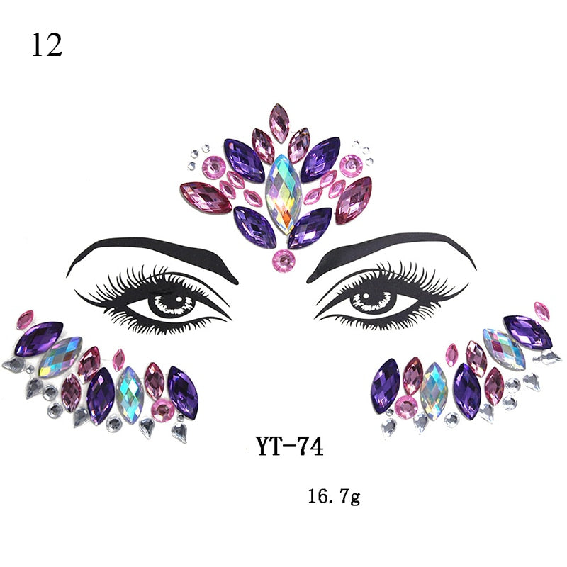 3D Crystal Tattoo Sticker Drill Stickers Eyes Sticker Party Face Stickers Face Decoration Diamond Masquerade Temporary Tattoo