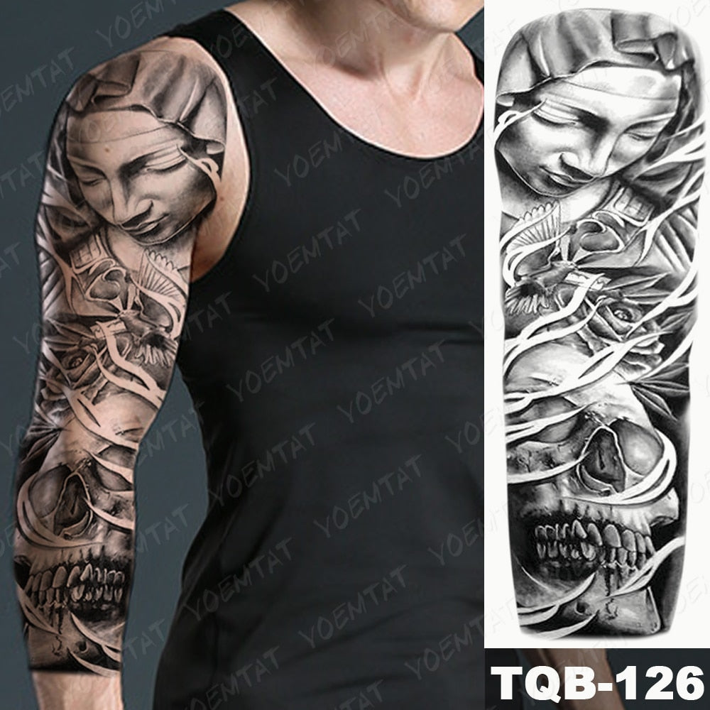 Large Size Waterproof Temporary Tattoo Stickers Prajna Demon Koi Dragon Flash Tatoo Man Body Art Transferable Fake Sleeve Tatto