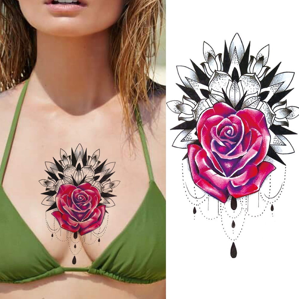 Fashion Mandala Flower Fake Tattoo Stickers For Women Adults Geometry Totem Temporary Tattoos DIY Party Waterproof Tattos Leaves