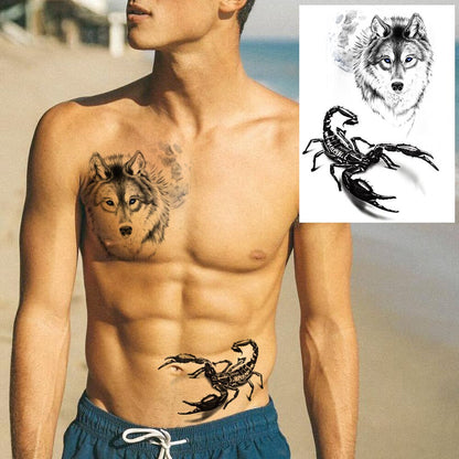 Big Black Tiger Tattoos Fake Men Wolf Leopard Tatoos Waterproof Large Beast Monster Body Arm Legs Tattoos Temporary Paper Cover