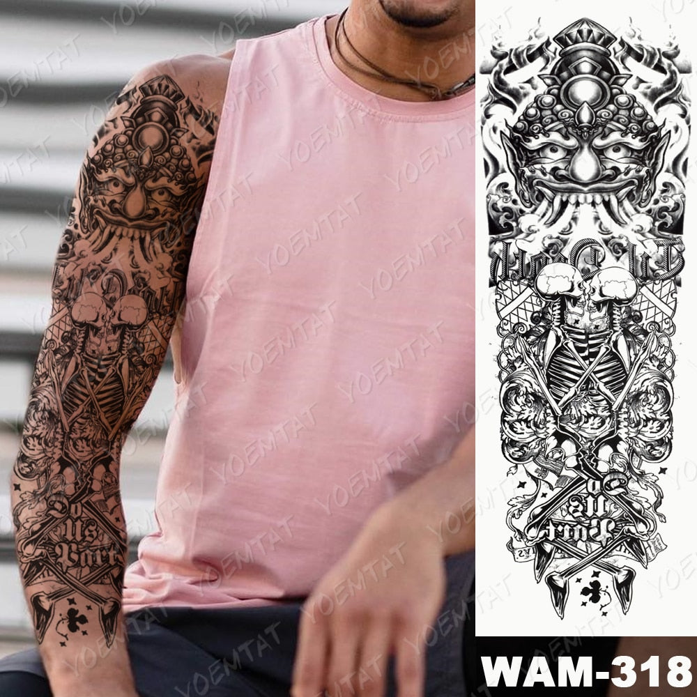 Large Arm Sleeve Tattoo Japanese Wave Waterproof Temporary Tattoo Sticker Lily Peacock Men Full Tiger Fox Tatoo Body Art Women