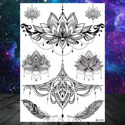 Black Dreamcatcher Temporary Tattoos Sticker For Women Fashion Body Art Back Tatoos Fake Jewelry Mandala Flower Tattoo For Party