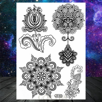 Black Dreamcatcher Temporary Tattoos Sticker For Women Fashion Body Art Back Tatoos Fake Jewelry Mandala Flower Tattoo For Party