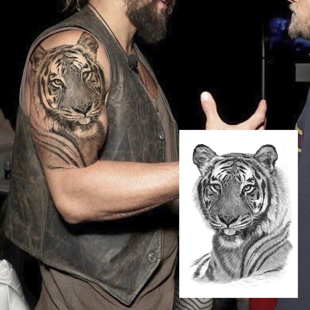 Big Black Tiger Tattoos Fake Men Wolf Leopard Tatoos Waterproof Large Beast Monster Body Arm Legs Tattoos Temporary Paper Cover