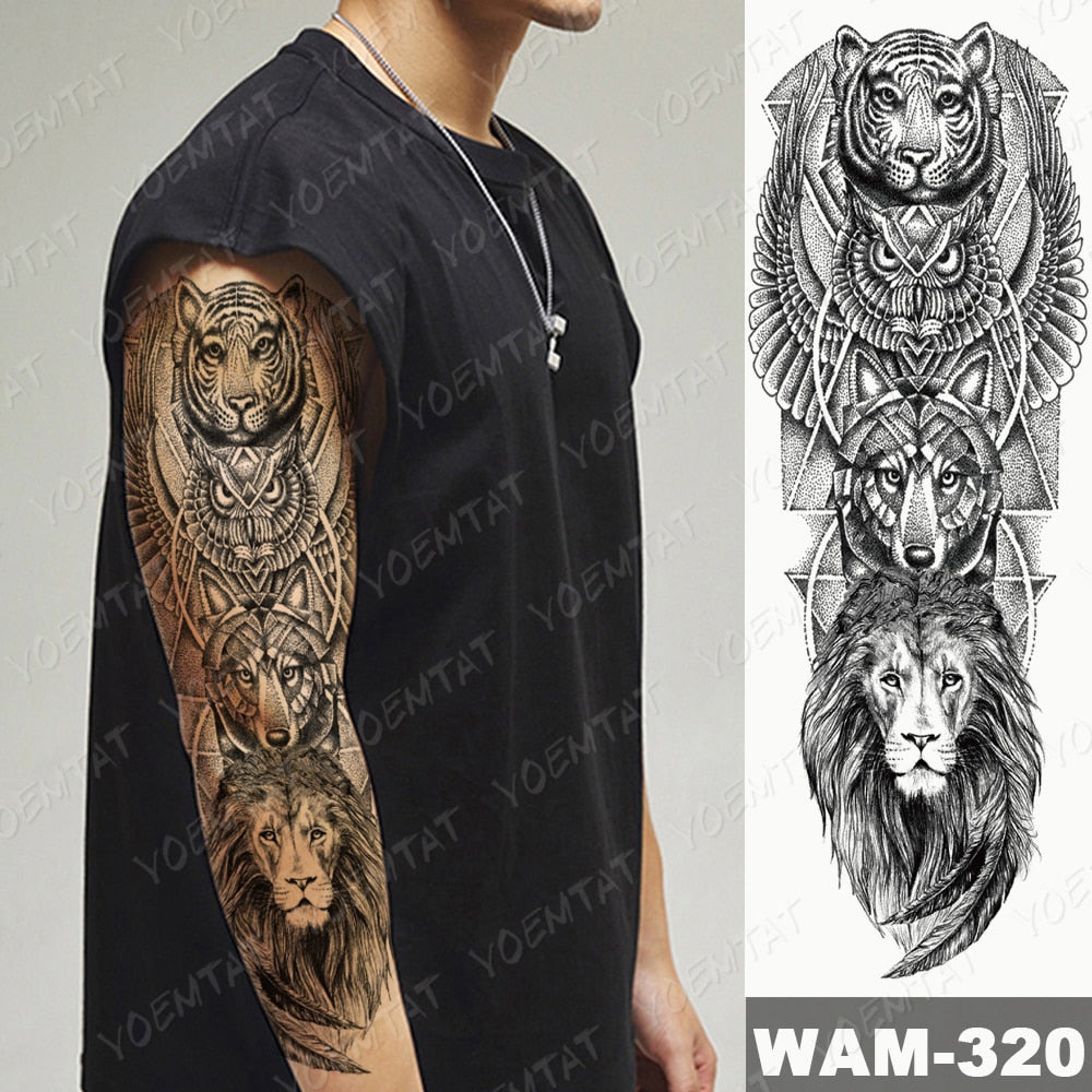 Large Arm Sleeve Tattoo Japanese Wave Waterproof Temporary Tattoo Sticker Lily Peacock Men Full Tiger Fox Tatoo Body Art Women