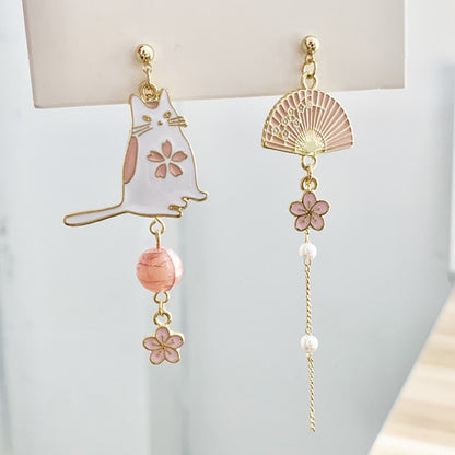 New Fashion Flower Cute Animal Cat Dangle Earrings For Women Moon Stars Kitten Flowers Asymmetrical Earring Party Jewelry Gifts