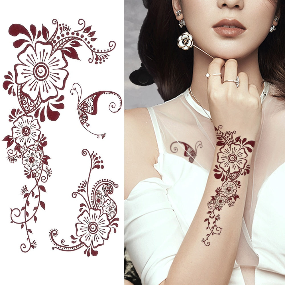 Fashion Mandala Flower Fake Tattoo Stickers For Women Adults Geometry Totem Temporary Tattoos DIY Party Waterproof Tattos Leaves