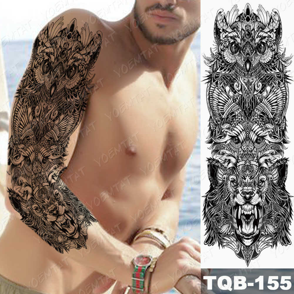 Large Size Waterproof Temporary Tattoo Stickers Prajna Demon Koi Dragon Flash Tatoo Man Body Art Transferable Fake Sleeve Tatto