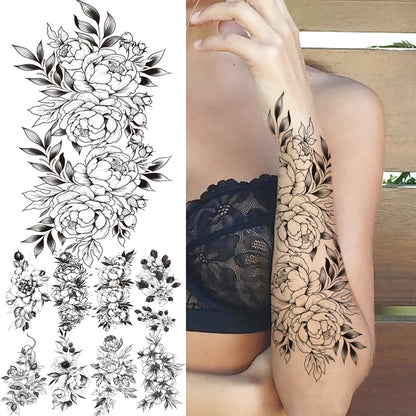 Large Realistic Flower Fake Tattoo Stickers For Woman Female Azalea Snake Flower Temporary Tattoos Body Art Water Transfer Tatoo