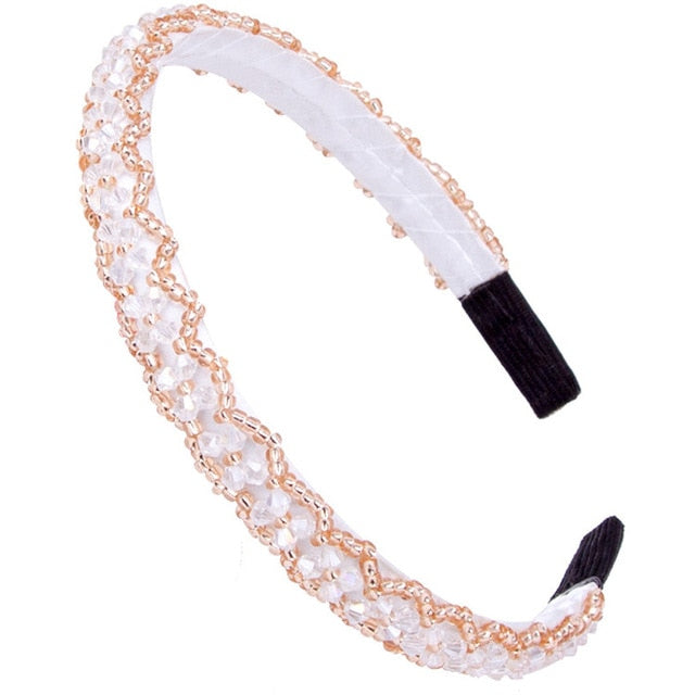 Haimeikang Retro Beaded Hairband Shiny Women Headband Hair Accessories Wide Simple Crystal Hair Hoop Head Band Girls Hairbands