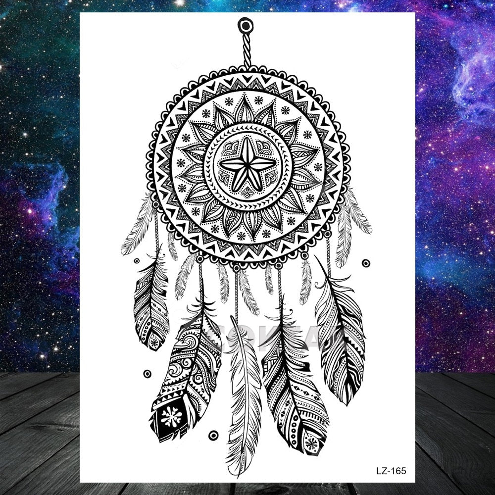 Black Dreamcatcher Temporary Tattoos Sticker For Women Fashion Body Art Back Tatoos Fake Jewelry Mandala Flower Tattoo For Party