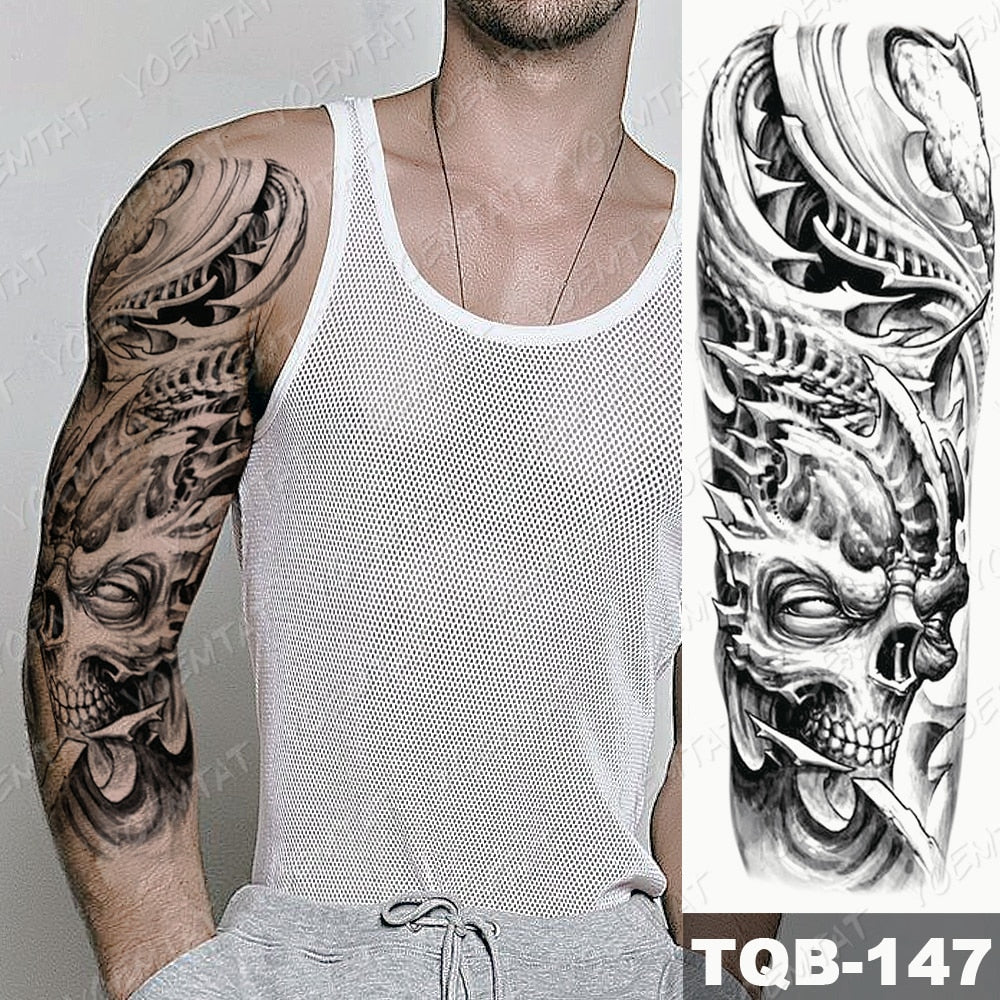 Large Size Waterproof Temporary Tattoo Stickers Prajna Demon Koi Dragon Flash Tatoo Man Body Art Transferable Fake Sleeve Tatto