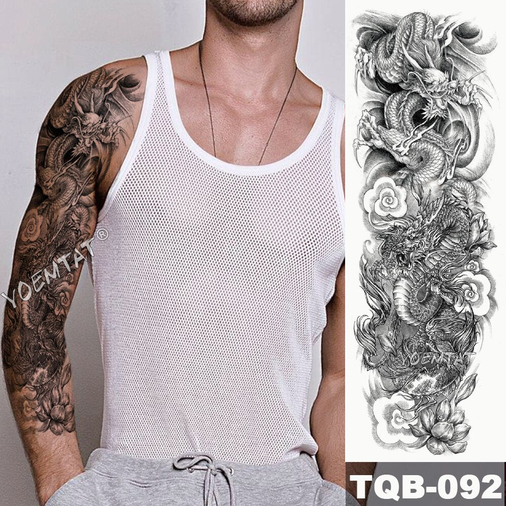 Large Arm Sleeve Tattoo Japanese Wave Waterproof Temporary Tattoo Sticker Lily Peacock Men Full Tiger Fox Tatoo Body Art Women