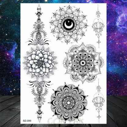 Black Dreamcatcher Temporary Tattoos Sticker For Women Fashion Body Art Back Tatoos Fake Jewelry Mandala Flower Tattoo For Party