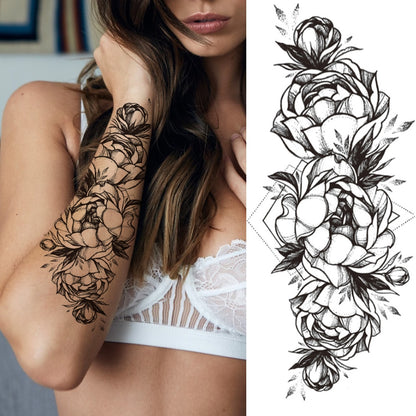 Fashion Mandala Flower Fake Tattoo Stickers For Women Adults Geometry Totem Temporary Tattoos DIY Party Waterproof Tattos Leaves