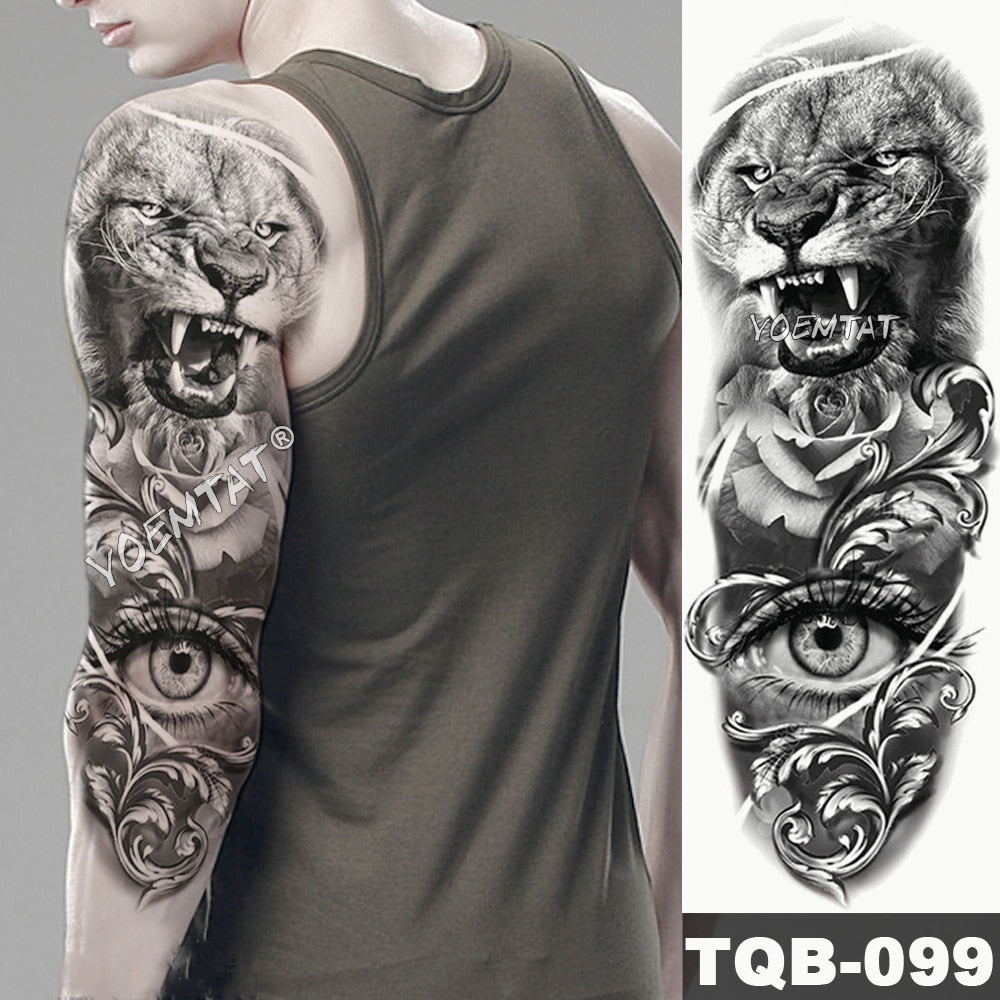 Large Arm Sleeve Tattoo Japanese Wave Waterproof Temporary Tattoo Sticker Lily Peacock Men Full Tiger Fox Tatoo Body Art Women