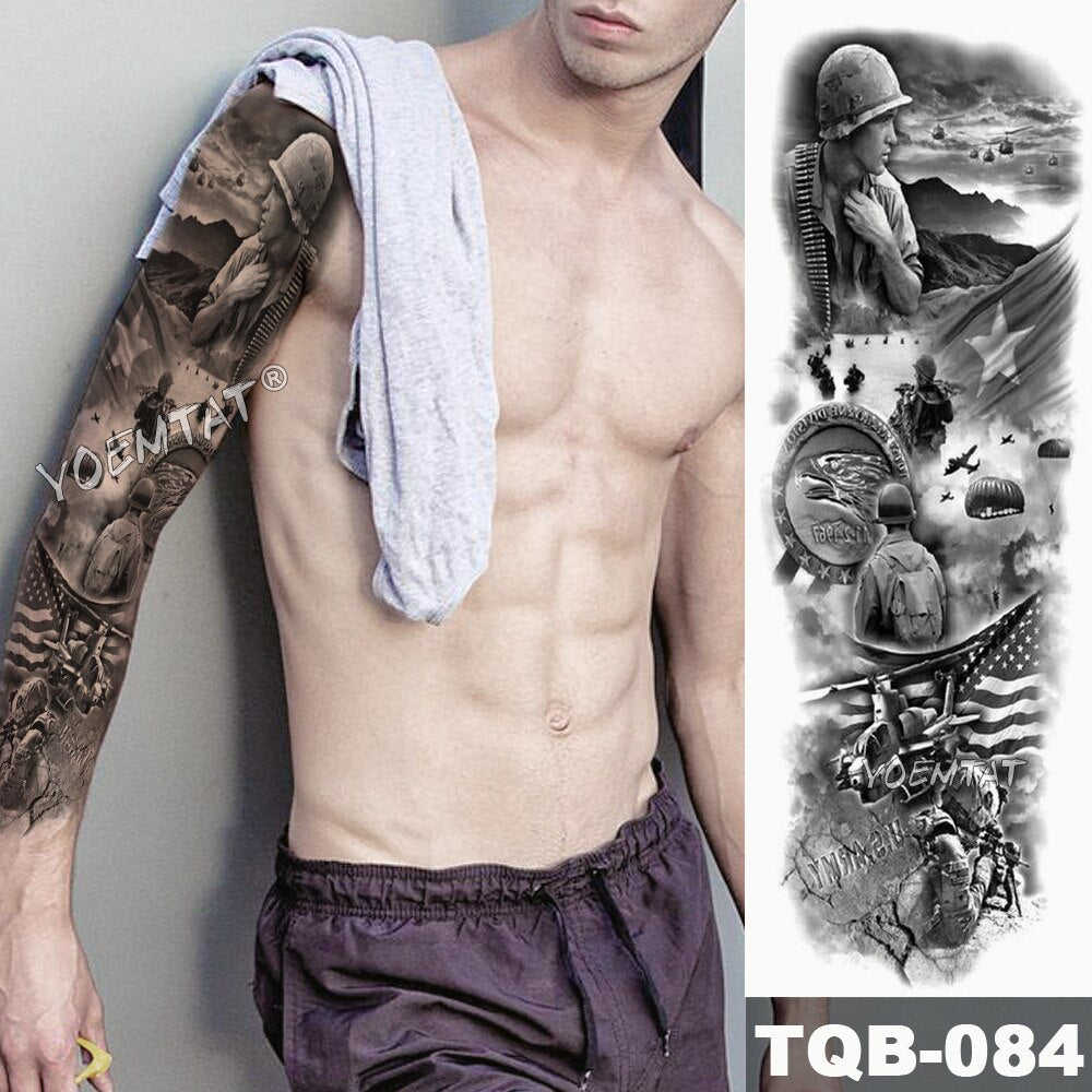 Large Arm Sleeve Tattoo Japanese Wave Waterproof Temporary Tattoo Sticker Lily Peacock Men Full Tiger Fox Tatoo Body Art Women