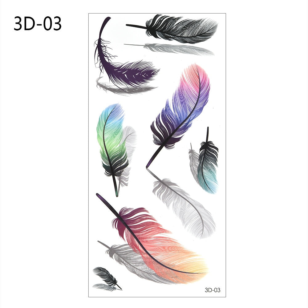 Temporary Tattoos Sticker for Women Body Art Tattoo Sticker 3D Butterfly Rose Flower Feather Tattoo Waterproof Halloween Gift