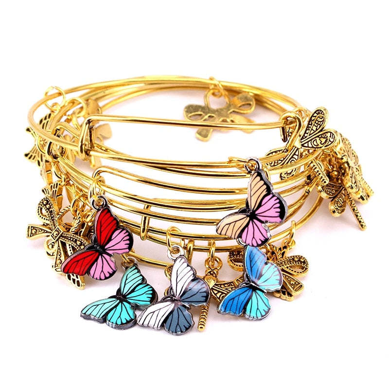 5pcs Gold Color Bangle Bracelet Set Adjustable Wire Cuff Bracelets for Women Fashion Jewelry Charm Bangles Gift C042