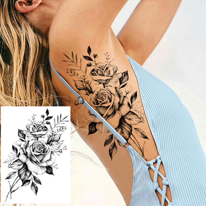 YURAN Black Tulip Totem Tattoos Stickers Women Body Waist Arm Art Bracelet Tattoos Temporary Girls Butterfly Tatoos Rose Chains