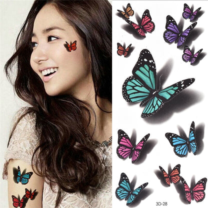 Temporary Tattoos Sticker for Women Body Art Tattoo Sticker 3D Butterfly Rose Flower Feather Tattoo Waterproof Halloween Gift