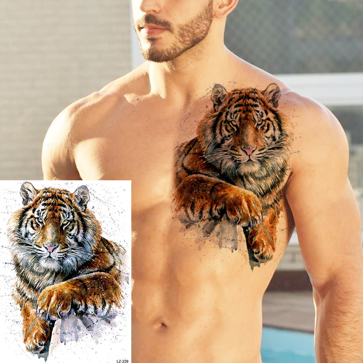 Big Black Tiger Tattoos Fake Men Wolf Leopard Tatoos Waterproof Large Beast Monster Body Arm Legs Tattoos Temporary Paper Cover