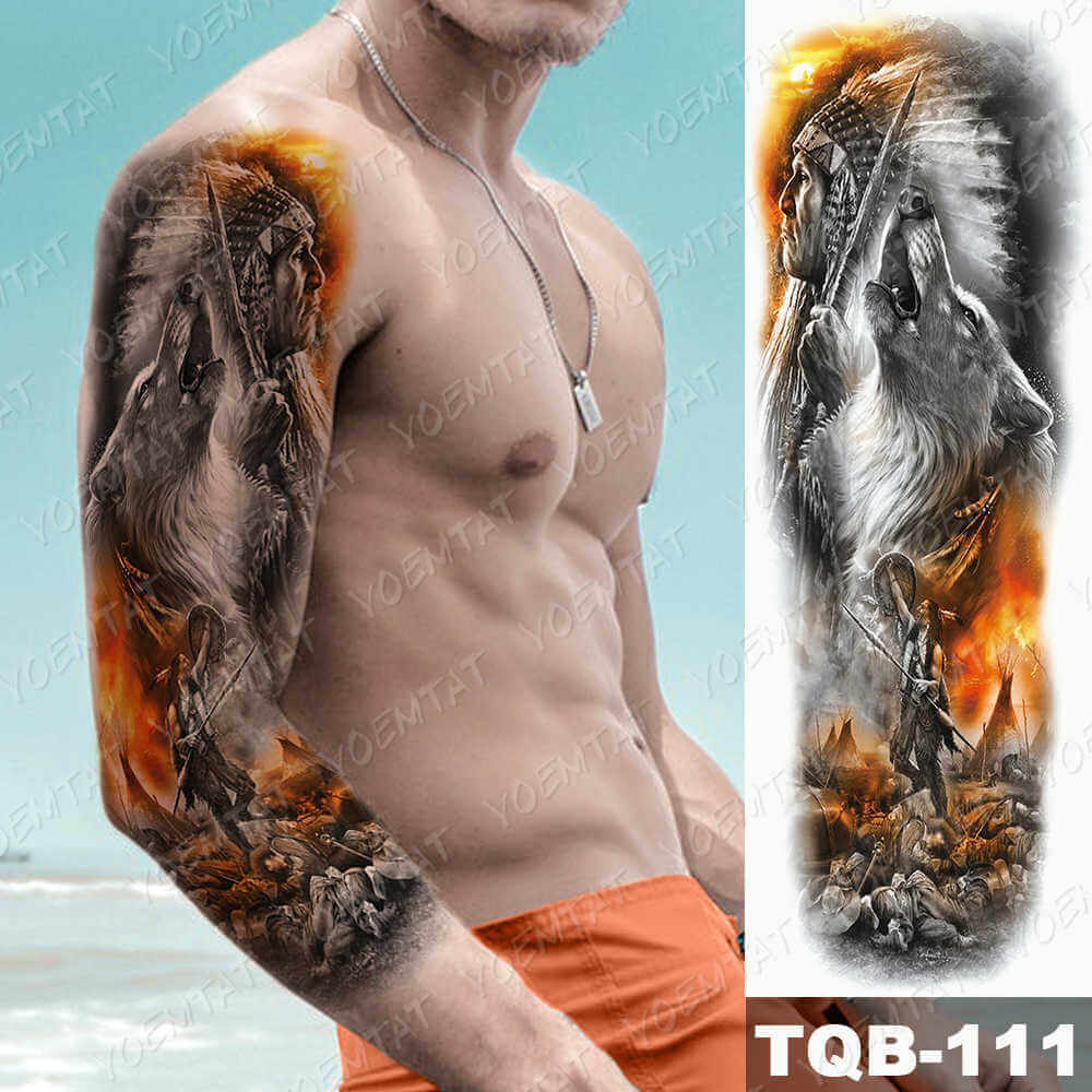 Large Size Waterproof Temporary Tattoo Stickers Prajna Demon Koi Dragon Flash Tatoo Man Body Art Transferable Fake Sleeve Tatto