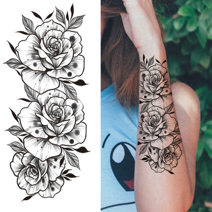 Large Realistic Flower Fake Tattoo Stickers For Woman Female Azalea Snake Flower Temporary Tattoos Body Art Water Transfer Tatoo