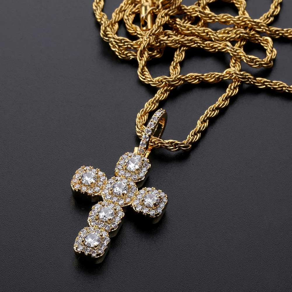 New Iced Out Cross Pendant Necklace Mens/Women Micro Paved AAA CZ Hip Hop Gold Silver Color Charm Chains Jewelry Gift