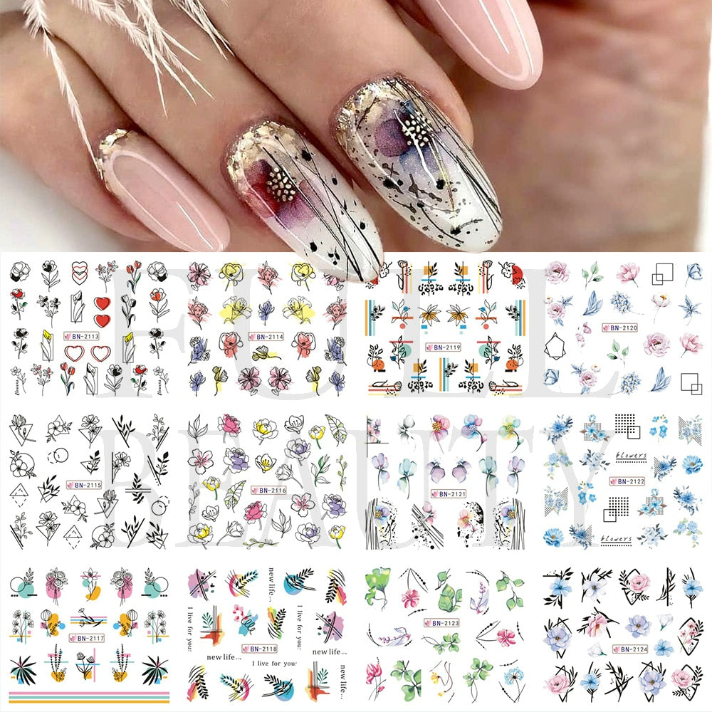 New Leopard Print Stickers For Nails Wild Animal Texture Cute Cows Designs Nail Tattoo Watermark Transfer Sliders NTBN2281-2292