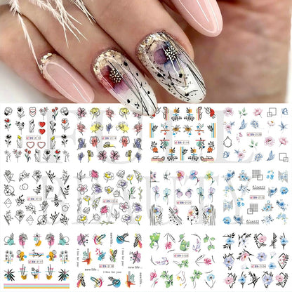 New Leopard Print Stickers For Nails Wild Animal Texture Cute Cows Designs Nail Tattoo Watermark Transfer Sliders NTBN2281-2292