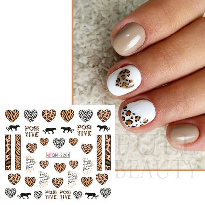 New Leopard Print Stickers For Nails Wild Animal Texture Cute Cows Designs Nail Tattoo Watermark Transfer Sliders NTBN2281-2292