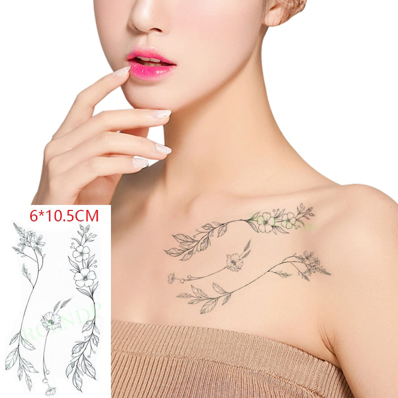 Waterproof Temporary Tattoo Sticker sexy baby&#39;s breath flower tatto small birds gun feather Water Transfer fake flash tatoo